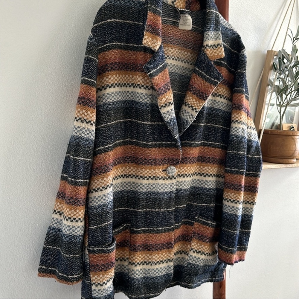 Vintage Knit Patterned Blazer Button Jacket - image 3